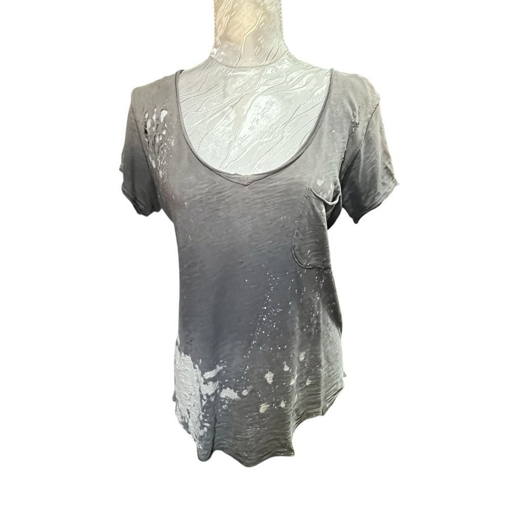 NSF Womens Basic Cotton Scoop Neck Short Sleeve T-Shirt Sz S Shredded Destroyed